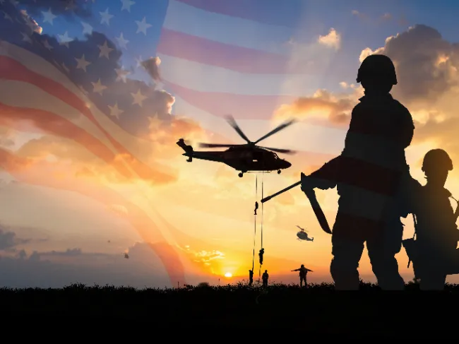 helicopter and soldiers